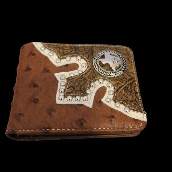Western Leather Cowboy Concho Rodeo Wallet Genuine Leather Bi-fold wallet - Picture 1 of 3
